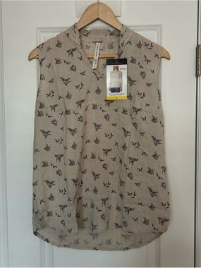 Modern Ambition Top Ruffle Collar Sleeveless Small Beige Organic Cotton New